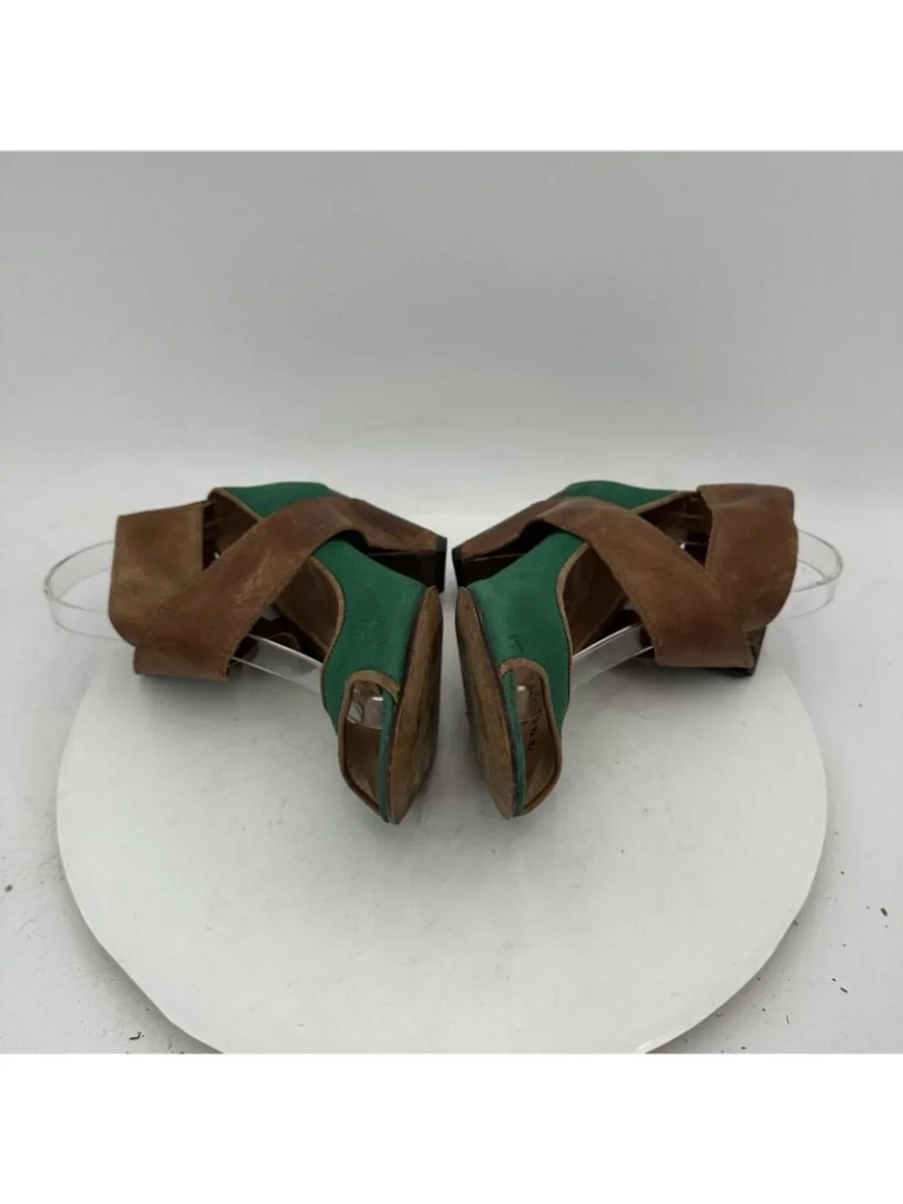 Fly London Women Size EU 37 US 7 Black Brown Green Leather Buckle Heel Shoes